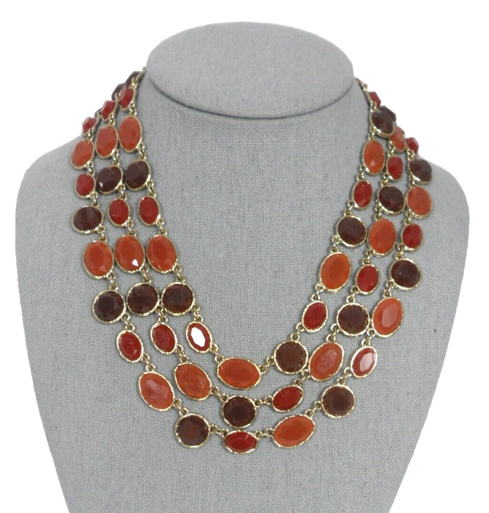 Ann Taylor Georgian Collet Necklace 3 Strand Riviere Anna Wintour Faux Carnelian