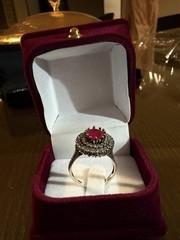 Vintage 925 Sterling Silver Ruby Halo Ring Marcasite Estate Jewelry Size 8