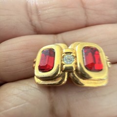 Vintage Gold Tone Ruby Red Rhinestone Geometric Art Deco Revival Post Earrings