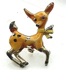 Vintage Mid Century Enamel DEER Brooch, Reindeer Scatter Pin 1940s To The 1960s