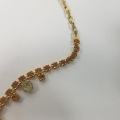 Vintage Prong Set Orange & Lemon Rhinestone Necklace 16.5″ Gold-Tone Icey Choke