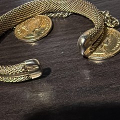 Vintage Cuff Bracelet Faux Coins Mesh Bracelet Elizabeth II Regina 2 1/4”