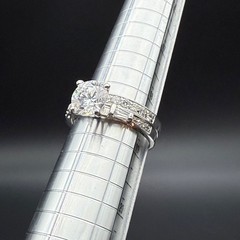 Vintage Silver Tone CZ Engagement Band Wedding Set Ornate Cocktail Ring Size 8.5