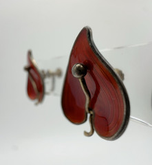 VTG Einar Modahl Norway Sterling Red Enamel Leaf Screw Back Earrings 8.2g #bad