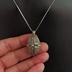 Egg Locket Necklace Vintage Sterling Silver Marcasite Secret Holder Compartment