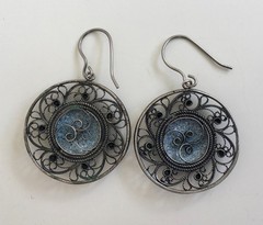 Vintage Painted Enameled Earring Soviet Cupronickel Finift Hand Wrought Filigree