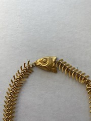 Vtg MDM Maison De Mode Fish Bone FishHead Necklace Gold Tone 16” Mermaidcore