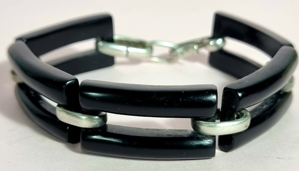 Mid Century Modern Sterling Silver And Black Lucite Bracelet MR M 925 19.5cm