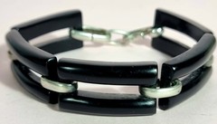 Mid Century Modern Sterling Silver And Black Lucite Bracelet MR M 925 19.5cm