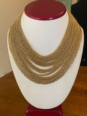 Vintage Multi-Strand Gold Chain Necklace Unsigned Statement Costume