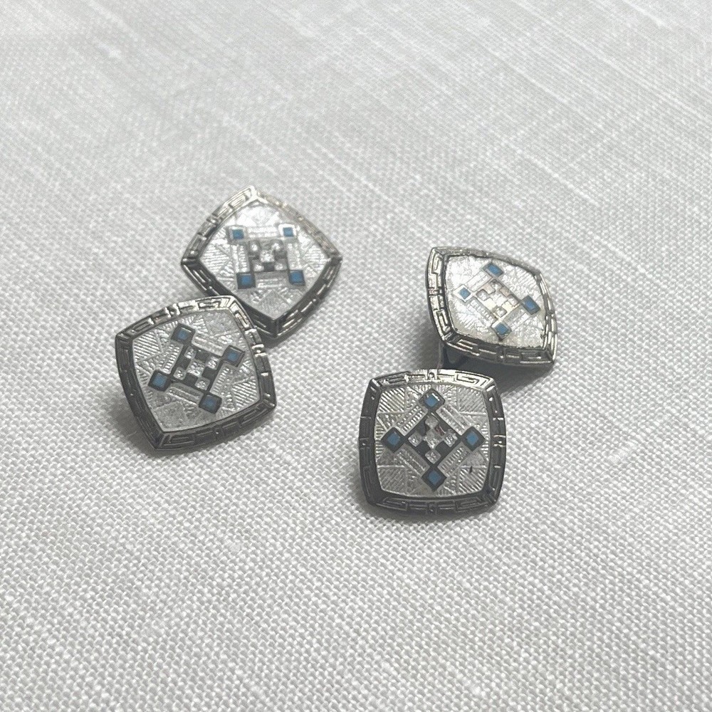 Vintage Art Deco Enamel Double-Panel Cufflinks EUC VTG 1920s 1930s 1940s