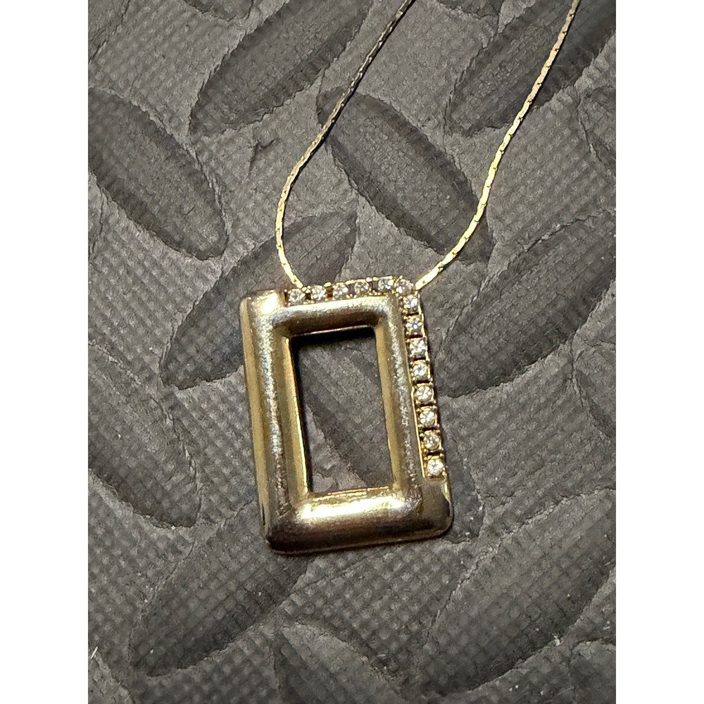 Park Lane Necklace Gold Tone Vintage Rhinestone Rectangle Pendant Signed 80s