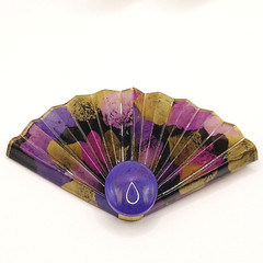 Purple Hue Art Paper Fan Brooch Pin Artist Signed Acrylic Glaze Origami Style