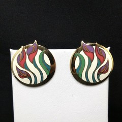 Laurel Burch “Lilies For Les” Floral Post Earrings, Gold Plated, 1980s Vintage