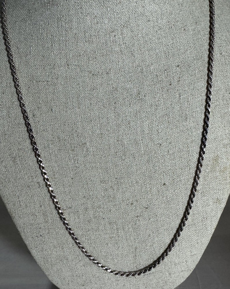 Vintage Sterling Silver 2mm Rope Chain Necklace 24” Long