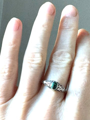 Vintage Sterling Silver 925 Green Enamel Ring Filigree Design Size 7