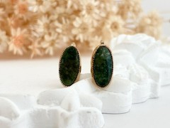 Prehnite Gemstone Accented Oval 12k Gold Filled Stud Screw Back Vintage Earrings