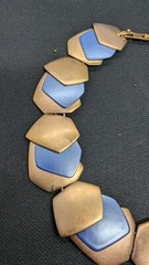 Monet All That Jazz Rose Gold Toned & Blue Necklace Choker Book Piece **READ**