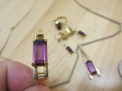 1976 Avon Gold Tone Faux Amethyst Purple Necklace Ear Ring & Bracelet Set