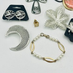 Sarah Coventry Lot Necklace Bracelet Brooch Earrings Hematite Leaf Silver Gold
