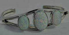 Vintage Sterling Native American Signed Carlos Faux Opal Cuff Bracelet 2 3/8″