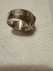 Vtg 925SterSilver/Gold Pltd Sz 8.25-14g Embellished Emerald Gemstone Ring!