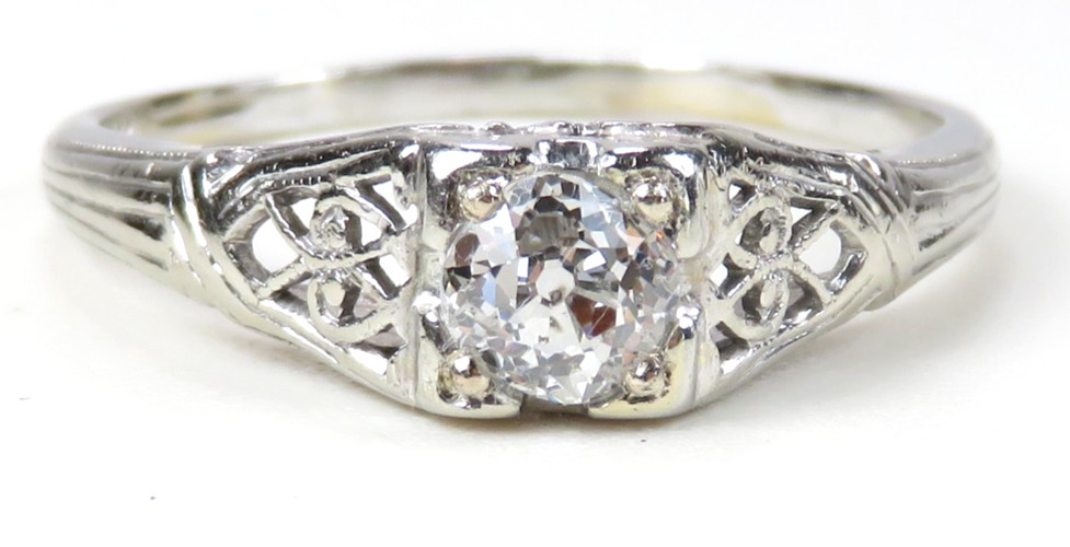 Antique Art Deco 1920’s Diamond Engagement 18KW Ring Size 8.5 UK-Q1/2 EGL USA