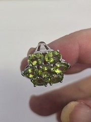 Sterling Silver .925 Manchurian PERIDOT pear Oval Stones Rhodium Coated Sz.5.75