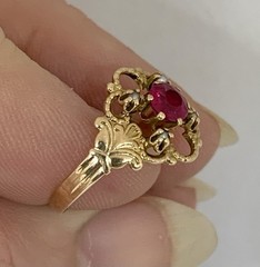 Beautiful Victorian Vintage 10k Yellow Gold Red Ruby Seed Pearl Ring Sz6.25