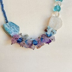 Vintage Necklace Lot Blue Glass Beads and other Materials 7 Necklaces