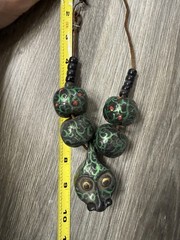 Vintage Folk Art Snake Necklace Hand Painted Beads Leather Cord Tribal Primitive