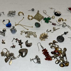 37-Single Silver And Gold Tone Stones earring lot vintage For Crafts Or Reuse