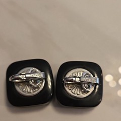 Vintage LANVIN Black & Clear Glass Square Clip-On Earrings