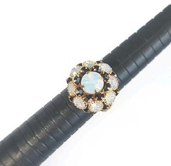 Vintage Stretch Ring Opalite Onyx Gold Tone Strech Band 6, 7, 8