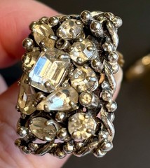 Vtg 50s BARCLAY Clip Earrings, Clear Rhinestones Prong-set Silver-tone HTF