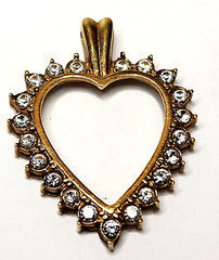 Vintage Gold (no stamp) metal and CZ heart pendant