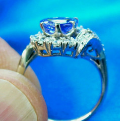Original EARTH MINED TANZANITE DIAMOND DECO Engagement Ring Solitaire 14K GOLD 7