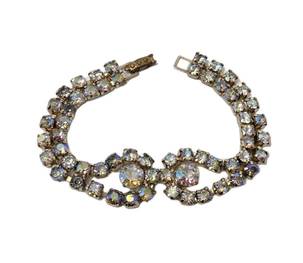 AB Rhinestone Tennis Bracelet Vintage Unsigned 7 Inches Prong