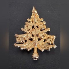 Vintage marked No lead gold tone and multi rhinestone Christmas tree pin brooch