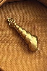 Vintage Brass Spiral Seashell Charm Puffy Shell Nautical Beach Pendant