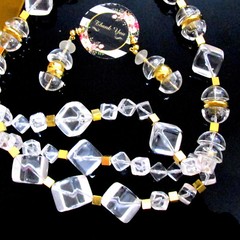 Vtg Runway Rare Modernist NAPIER “Crystal Ice” Resin 3 Strand Necklace Earrings