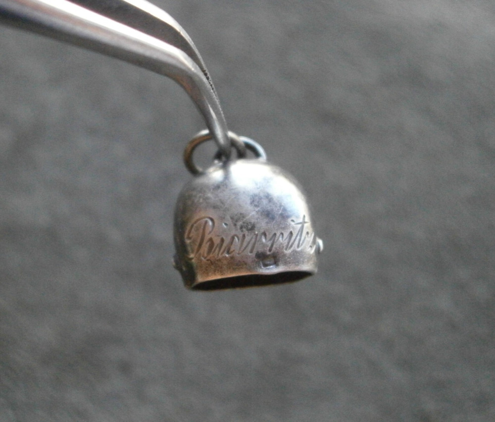 Biarritz Cow Bell Nice Tinkle Vintage Silvertone Bracelet Charm Pendant 1.2g