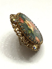 GORGEOUS Vintage FLORAL Brooch w/Aurora Borealis Rhinestones – 2-1/4″ (CD10)