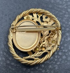 Vintage Gold Tone Floral Brooch Pin Faux Pearl Cabochon AB Crystal Rhinestone