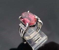 Fine 4.58ct Pink Tourmaline & 0.44ct Asscher Cut Diamond Platinum Ring Size 6