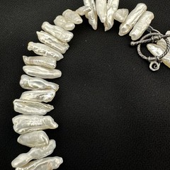 Vtg Pippa Baroque Stick Pearl Necklace Sterling Silver 18 Inch Artisan Statement