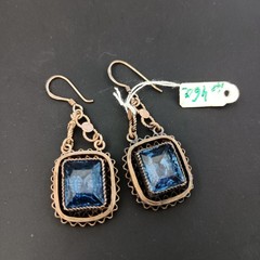 Vintage Bezalel Silver Earrings Filigree Blue Glass Jerusalem Early Production