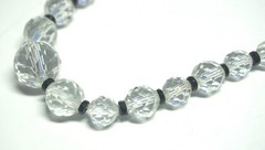 VTG Disco Ball Faceted Crystal Bead Necklace w/Black Spacers & Rhinestone Clasp