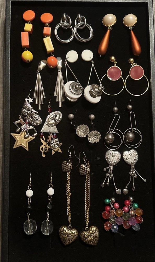Vintage Costume Jewelry Lot Chunky Bold 80s Earrings Colorful Pop Retro Bold 3