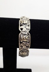 Vintage Brass Toned Metal Rose Panel Bracelet 8″ Bangle Art Nouveau Style
